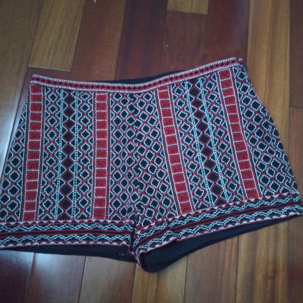Red and Black Embroidered Shorts Size Large